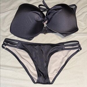 Women's Purple Strappy Bikini Set - Bandeau Top and Low-Rise Bottom